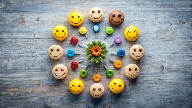 a circle of colorful donuts with the words happy faces on it