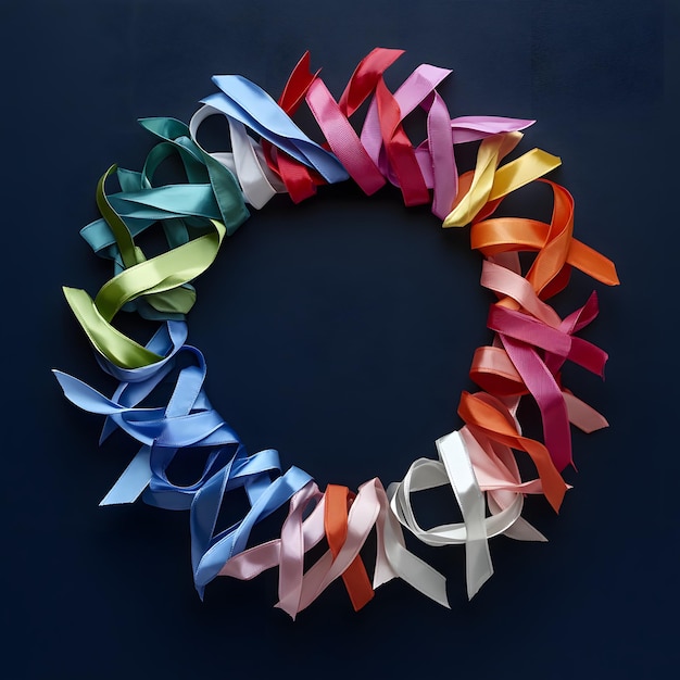 Photo a circle of colorful ribbons with the word  the word  on it