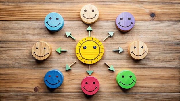 Photo a circle of colorful wooden buttons with the word smiley on it