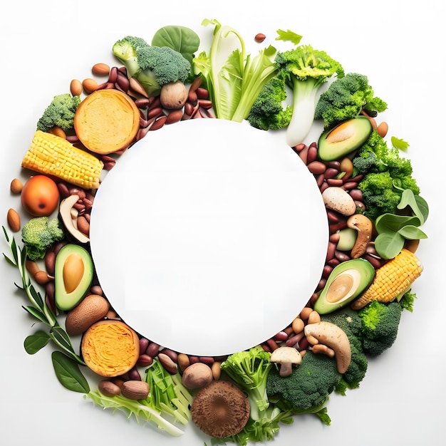 Photo circle decorated design with fresh and healthy vegetables