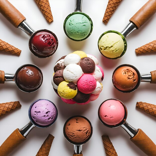 Photo a circle of different colored ice creams are shown in a circle