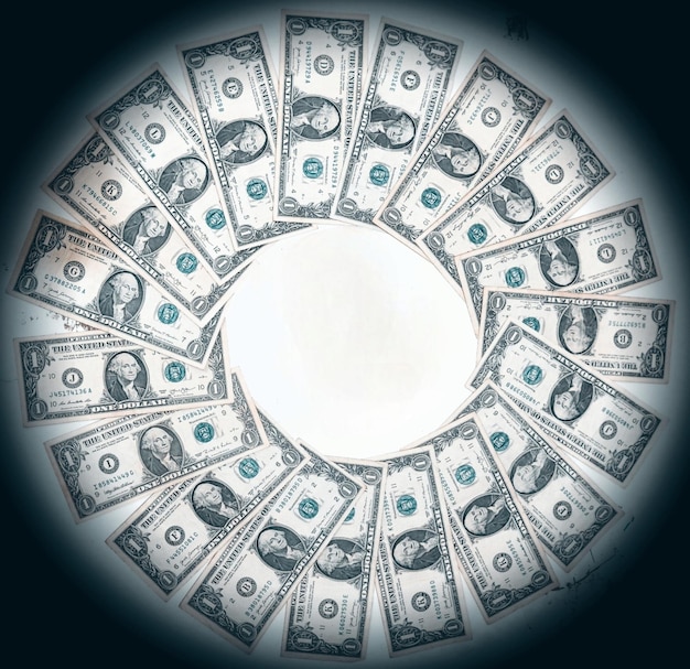 a circle of dollar bills with the word quot dollar quot on the bottom