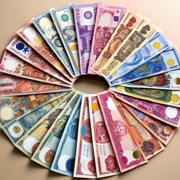 Photo a circle of euro banknotes with one of them labeled quot euro quot