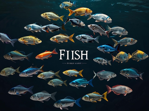 Photo a circle of fish swimming in a circle with the words fish