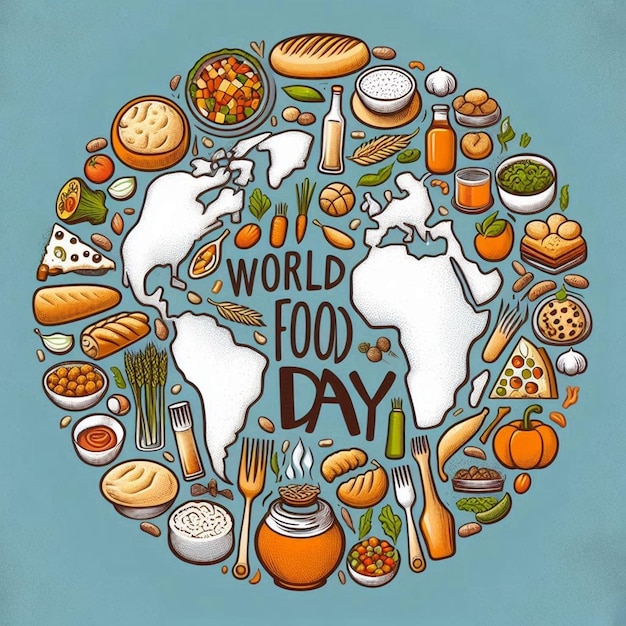 Photo a circle of food with a picture of a world day