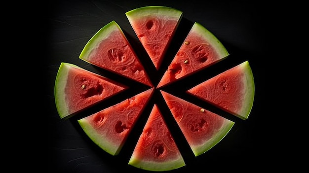 A circle formed by perfectly arranged watermelon slices