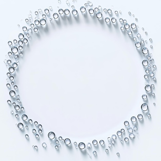 Photo circle frame of water drops on white background