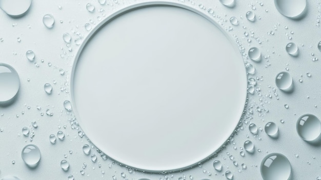 Photo circle frame of water drops on white background