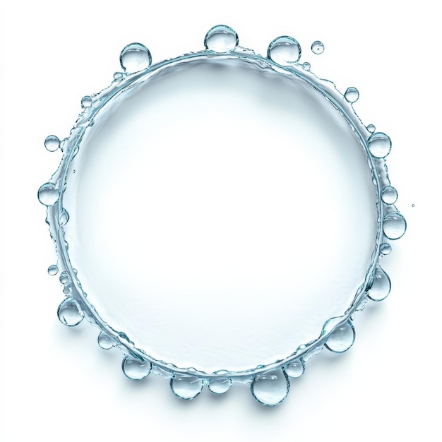 Photo circle frame of water drops on white background