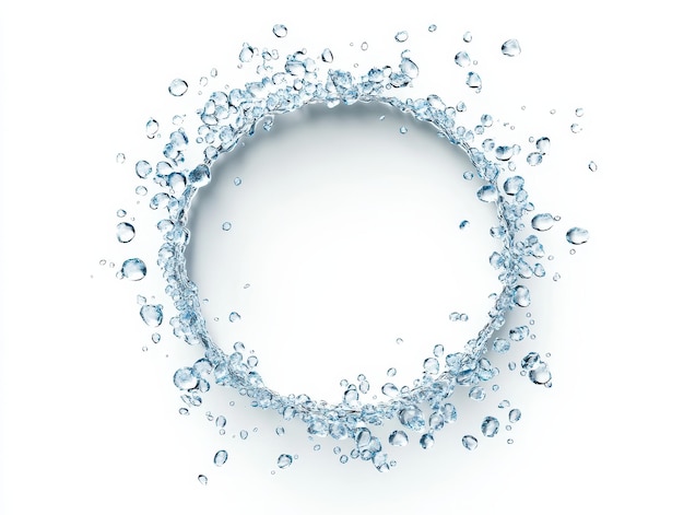 Photo circle frame of water drops on white background