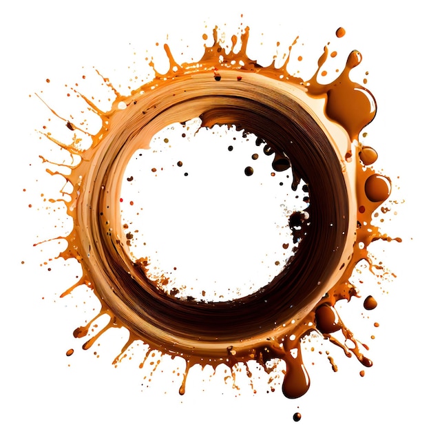 A circle frame with brown and orange paint splashes on white background