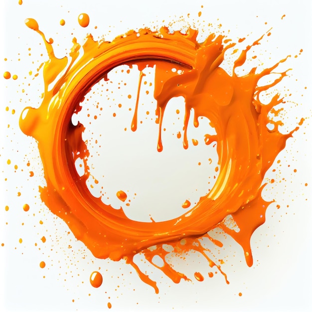 A circle frame with orange paint splashes on white background