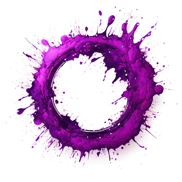 A circle frame with purple paint splashes on white background