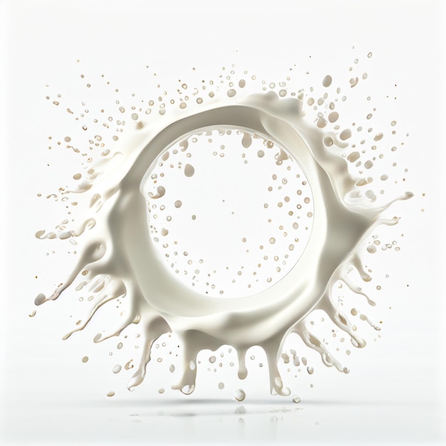 A circle frame with white milk splashes on white background