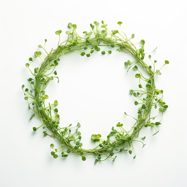 a circle of fresh sprouts made on a white background