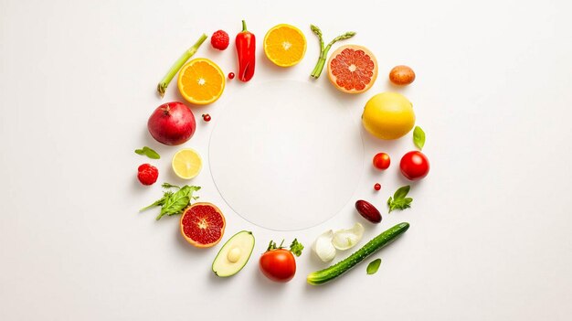 Photo a circle of fruits and vegetables with a circle of fruits and vegetables in the middle