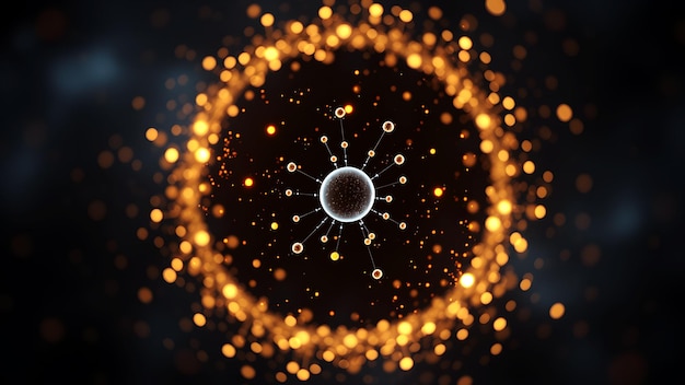 a circle of gold lights with a black background with a circle of gold particles