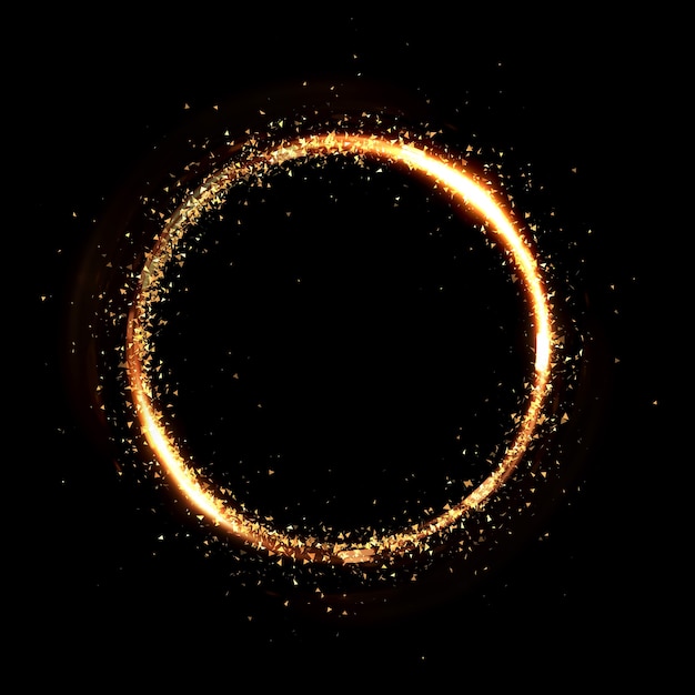 Circle gold particle black background. 3d rendering 3d illustration.