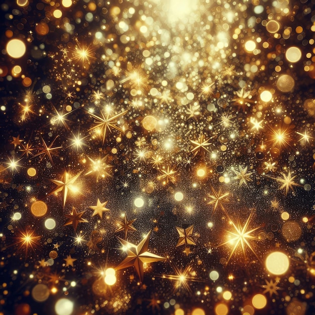 a circle of gold stars and sparkles with a star on the top