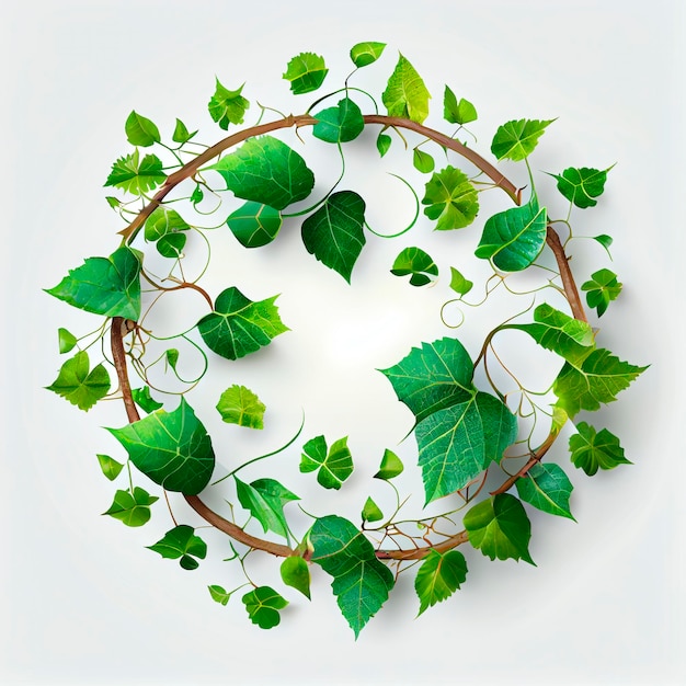 Circle of grape leaves, white background.