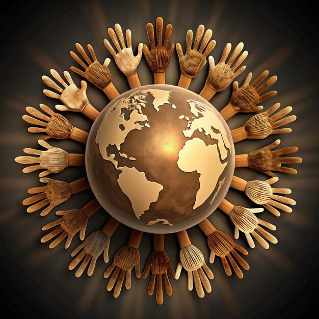 a circle of hands around a globe with the world on the bottom