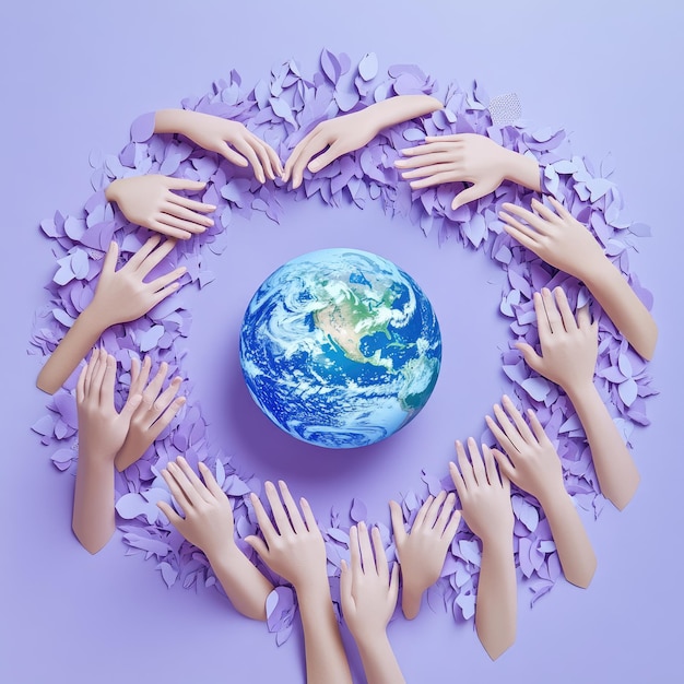 Photo a circle of hands with a globe in the middle of it