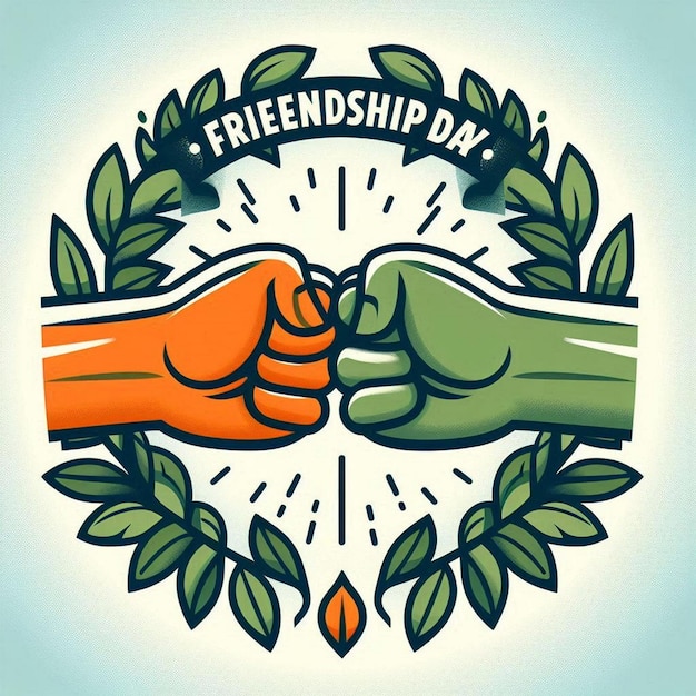 Photo a circle of hands with the words friendship day written in blue and green