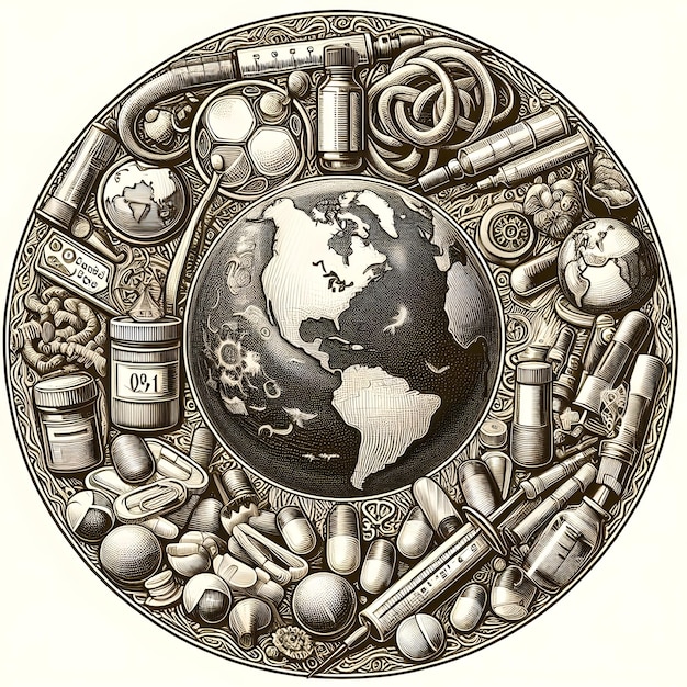 a circle of items including the word world and the word world