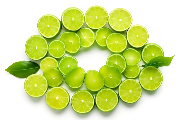 Circle of Limes Isolated on White Background Generative AI