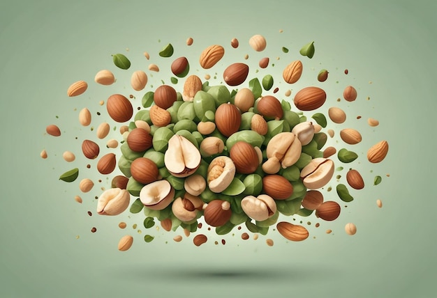 Photo a circle of nuts and a green background with the words nuts