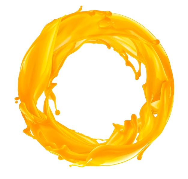 Circle orange juice splash isolated