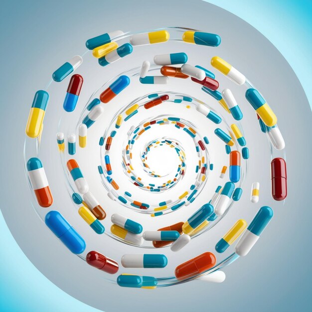 Photo a circle of pills that are in a circle with a blue background