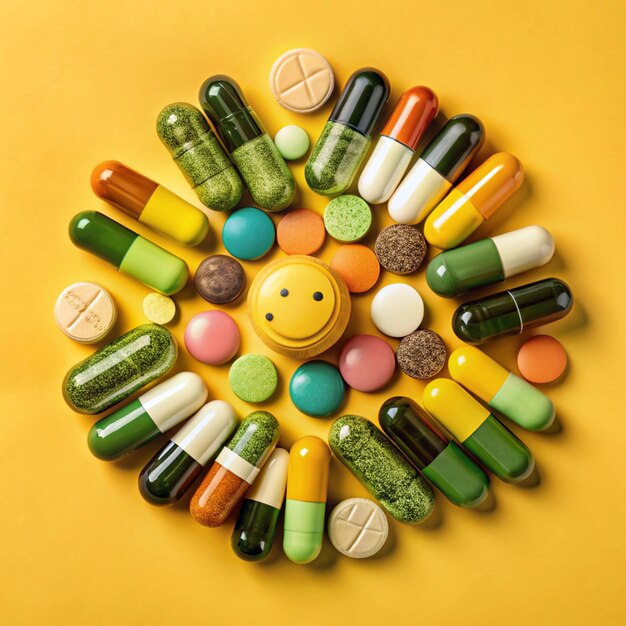 Photo a circle of pills with a smiley face on it