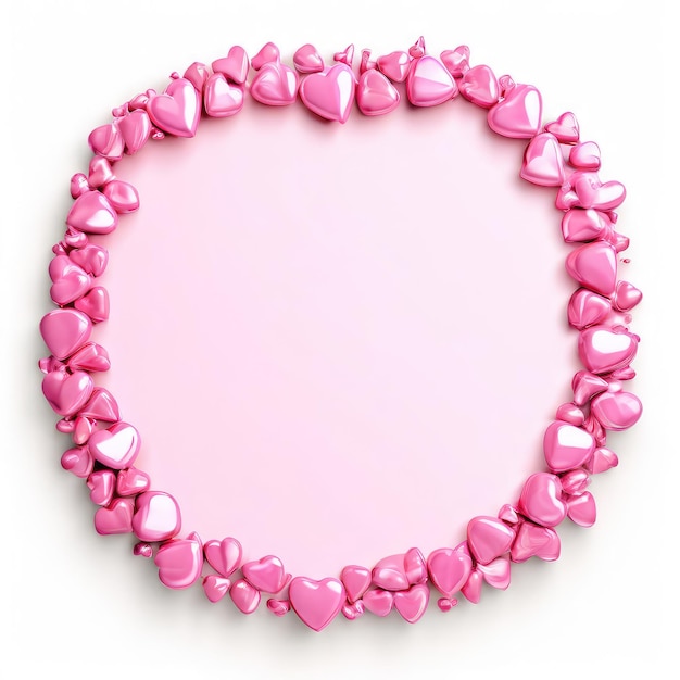 a circle of pink hearts with a pink frame around the rim