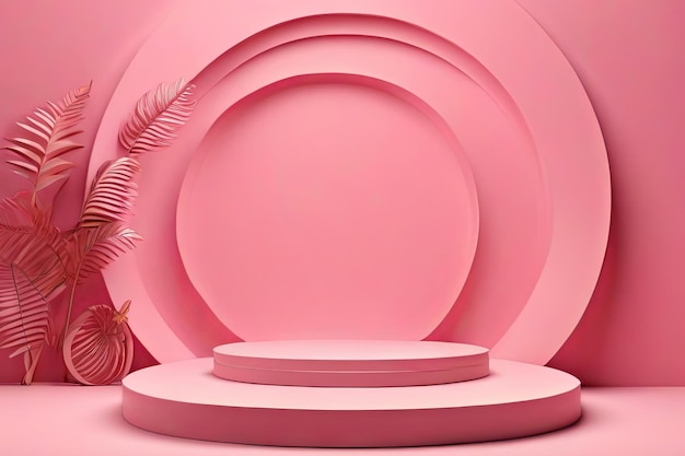 Circle podium on pink scene Geometric background concept 3d render and illustration