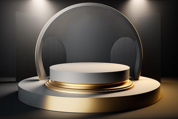 Circle podium stage platform luxury gold product placement display Made with Generative AI