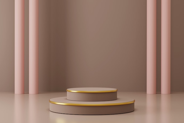 Circle podium with gold ornament and pillar