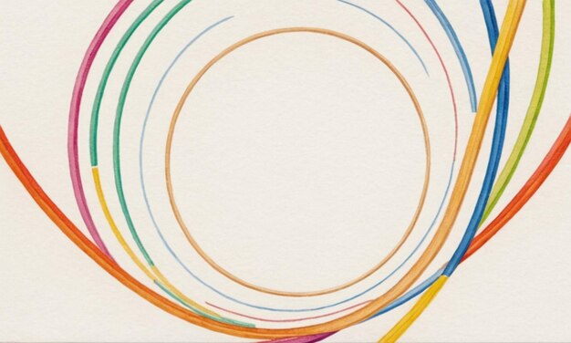 Photo a circle of rainbow colored lines is drawn on a white paper