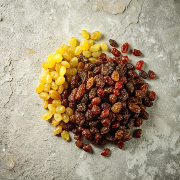 Photo a circle of red and black raisins and red nuts