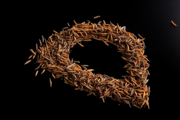 a circle of rice and grains with a black background