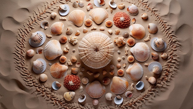 A circle of shells on the beach