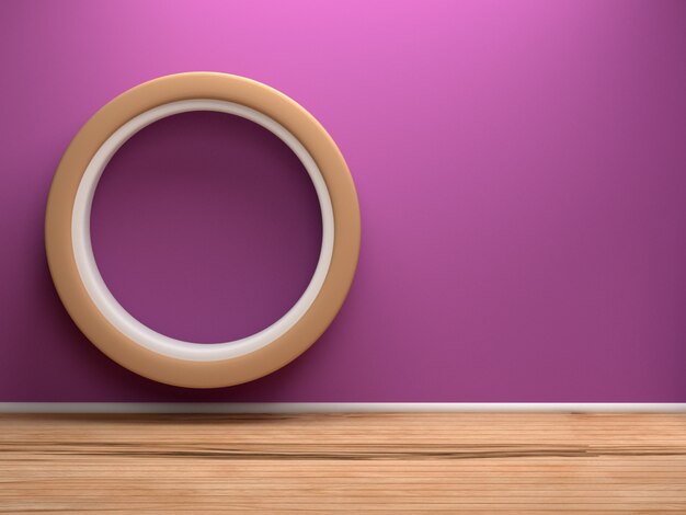 Circle sofa in room with Wooden door, 3D rendering