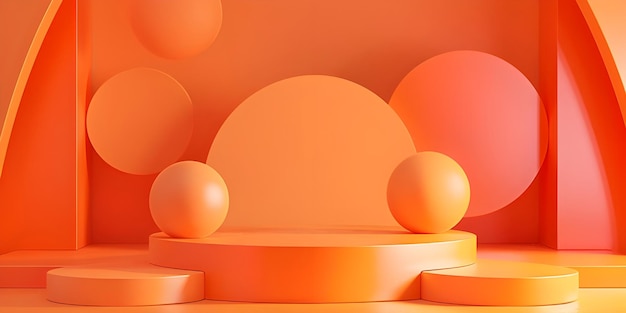 Circle Stage Orange Podium Background with Circular Design Podium Circles Orange Background with Circular PatternsAigenerated