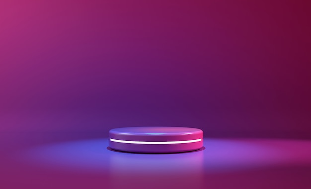 Circle stage purple neon light. abstract futuristic background