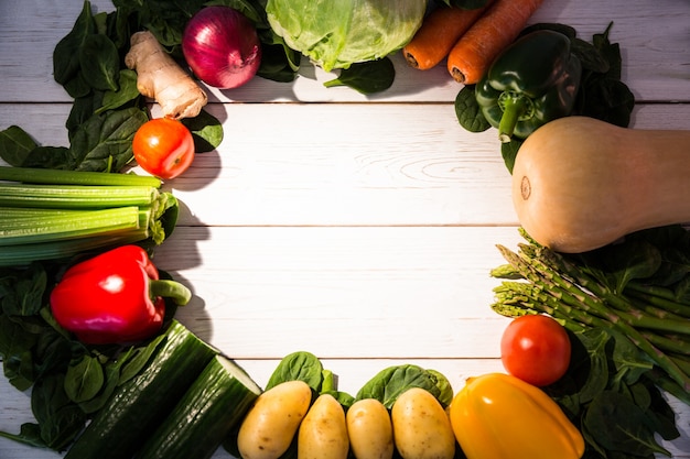 Circle of vegetables on table