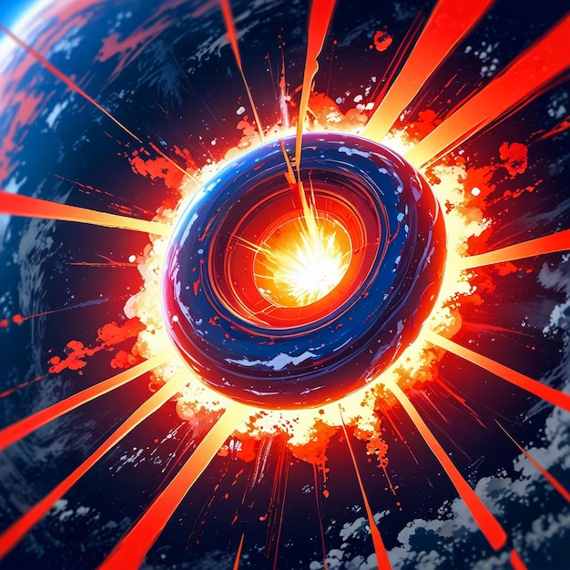 Photo a circle with a blue and red background with the word fire on it