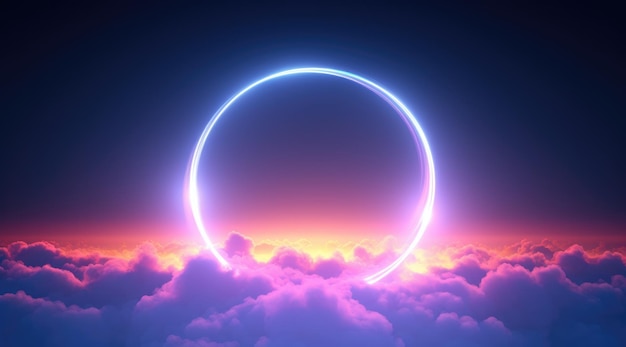 a circle with colorful cloud lights in the sky