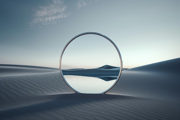 a circle with a sand dune in the background