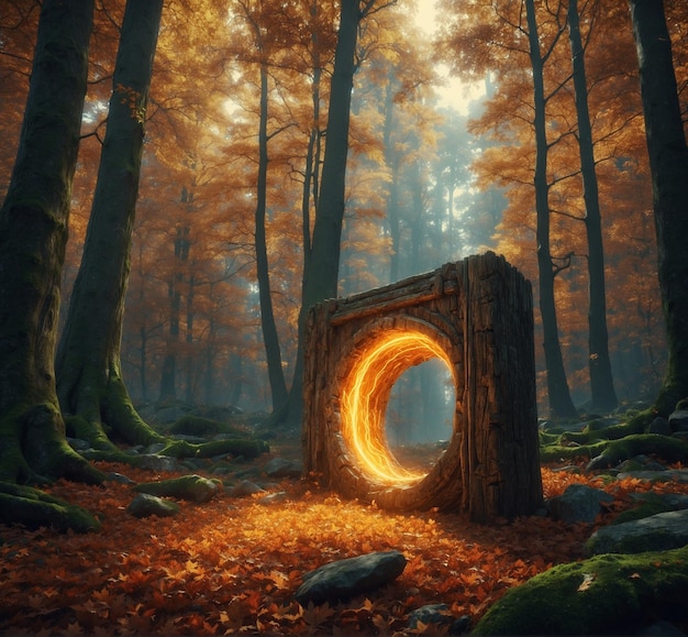 a circle with the word  fire  in the middle of the forest