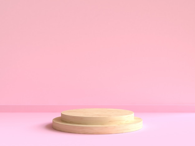 circle wood podium minimal pink wall scene 3d rendering